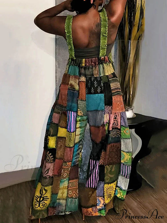 Casual Map Print Trendy Spaghetti Strap Maxi Dress