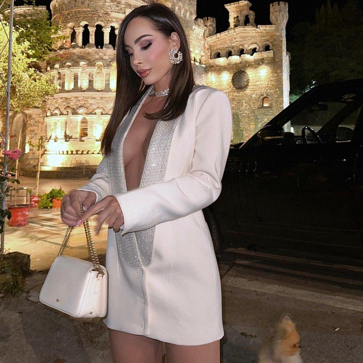 Sweetheart Crystal Embellished Waist Cutout Mini Dress