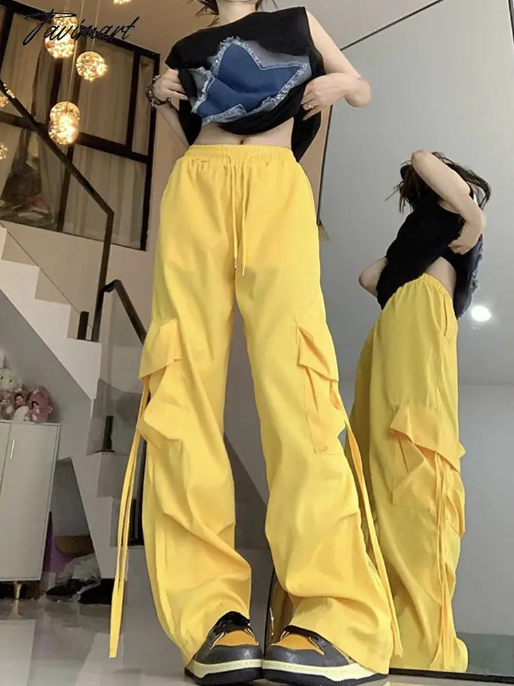 Causal Baggy Cargo Pants High Waist Y2K Big Pockets Streetwear Student Trousers Loose Fall Korean Solid Female Pants