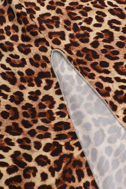 Leopard Print Halter Backless Bodycon Maxi Dress