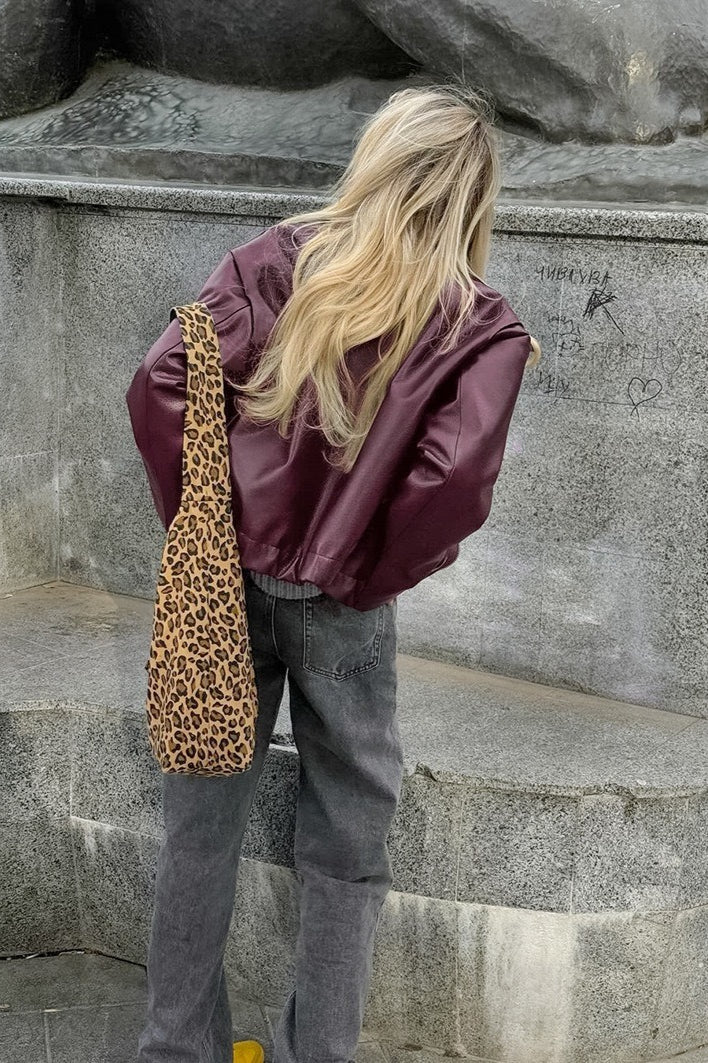 Cropped Faux-Leather Zip Moto Jacket