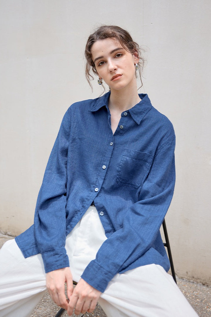 Linen Blend Single Breasted Blouse