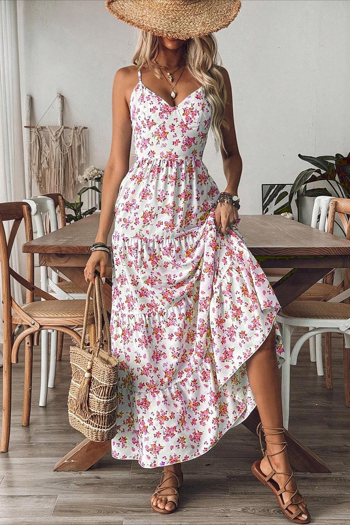 Ditsy Floral Bow Back Cami Maxi Dress