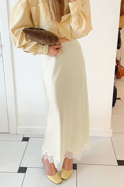 Lace-Trim Straight Maxi Skirt