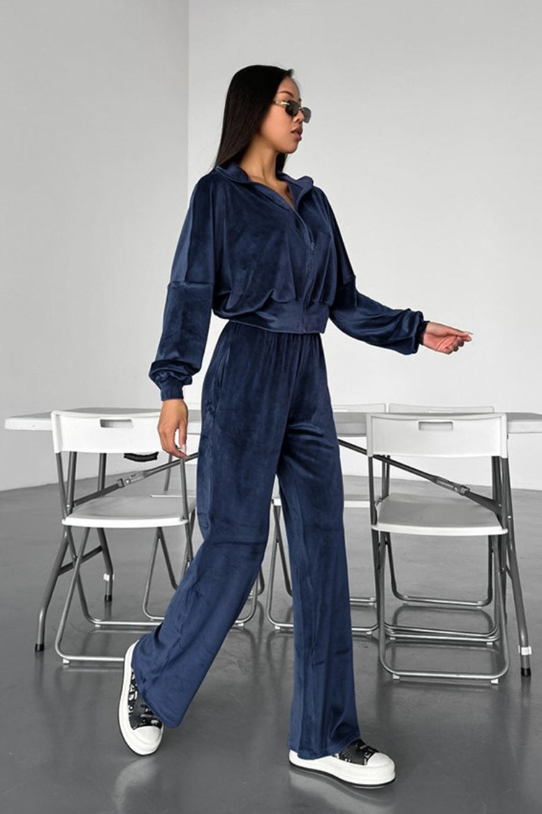 Stand Collar Knit Sweatsuit Activewear Set
