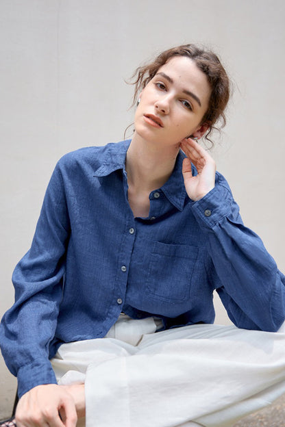 Linen Blend Single Breasted Blouse