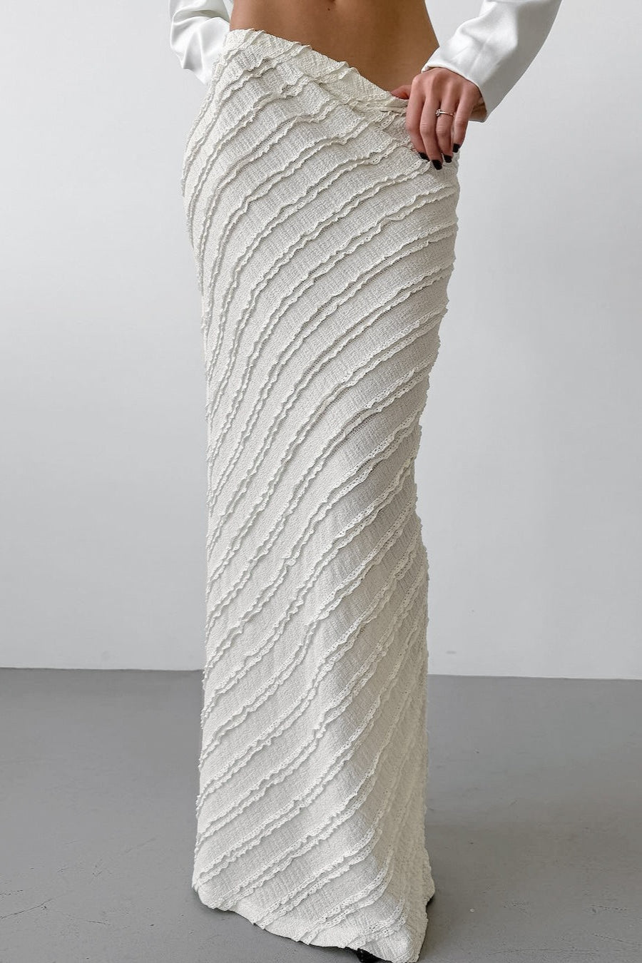 Textured Lace Straight Maxi Skirt