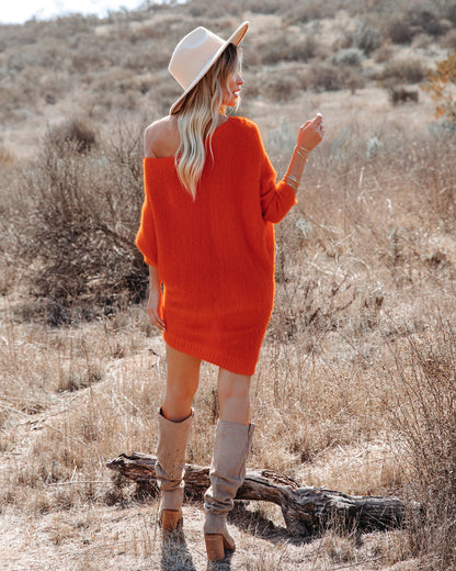Off Shoulder Fuzzy Eyelash Knit Dolman Sleeve Mini Sweater Dress