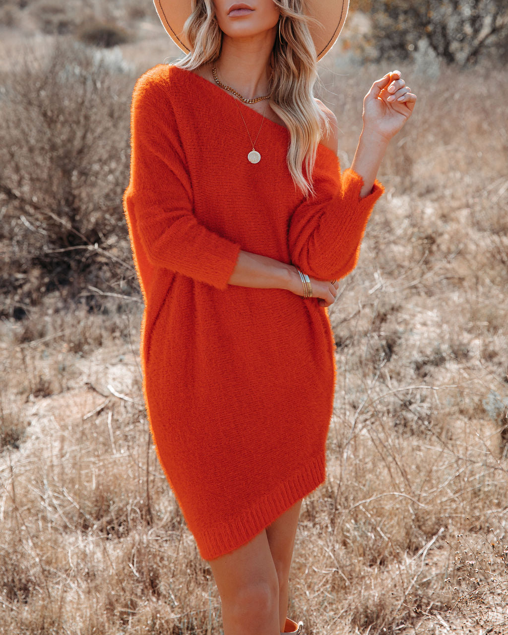 Off Shoulder Fuzzy Eyelash Knit Dolman Sleeve Mini Sweater Dress