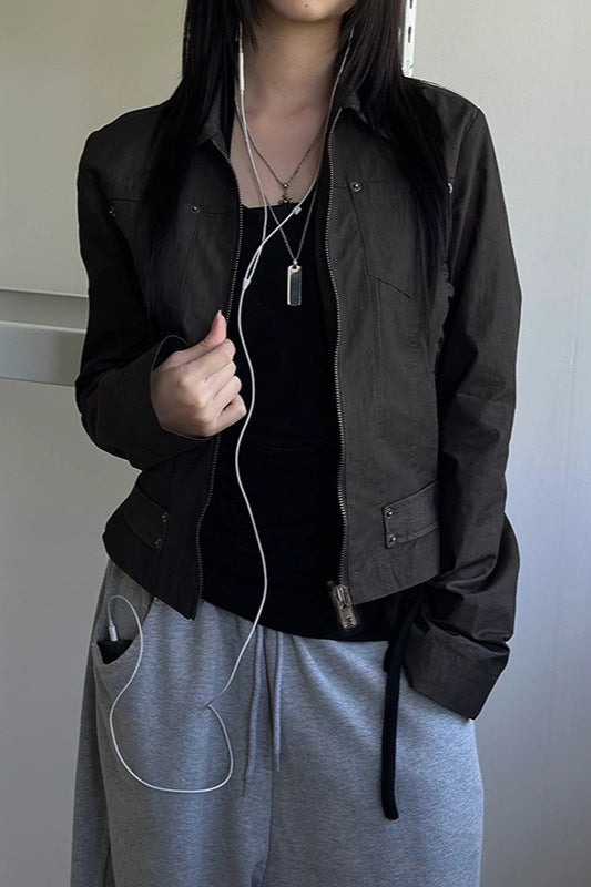 Zip Up Solid Color Utility Jacket