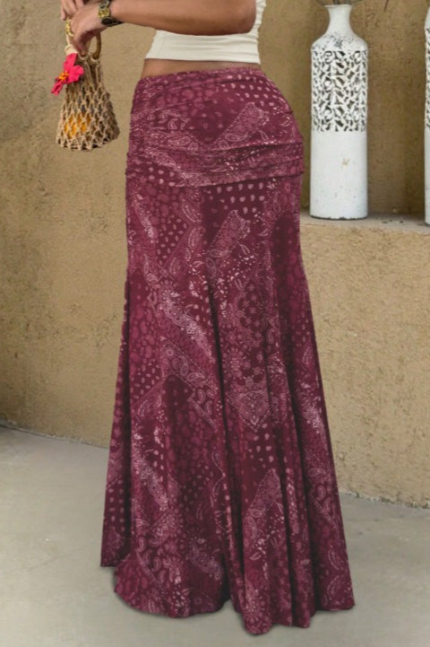 Slim Boho Print Fishtail Maxi Skirt