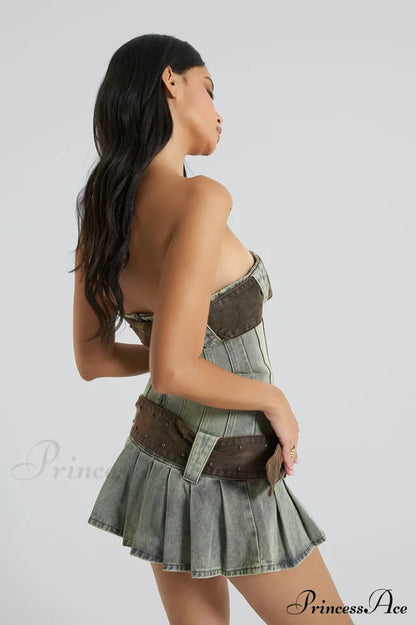 Chelsea Denim Stylish Kilt Mini Dress
