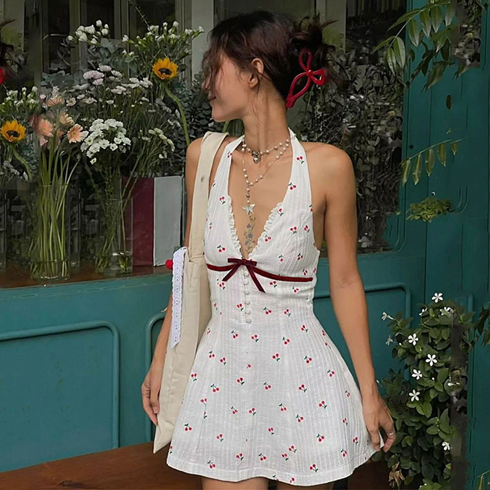 Print Halter A-Line Mini Dress