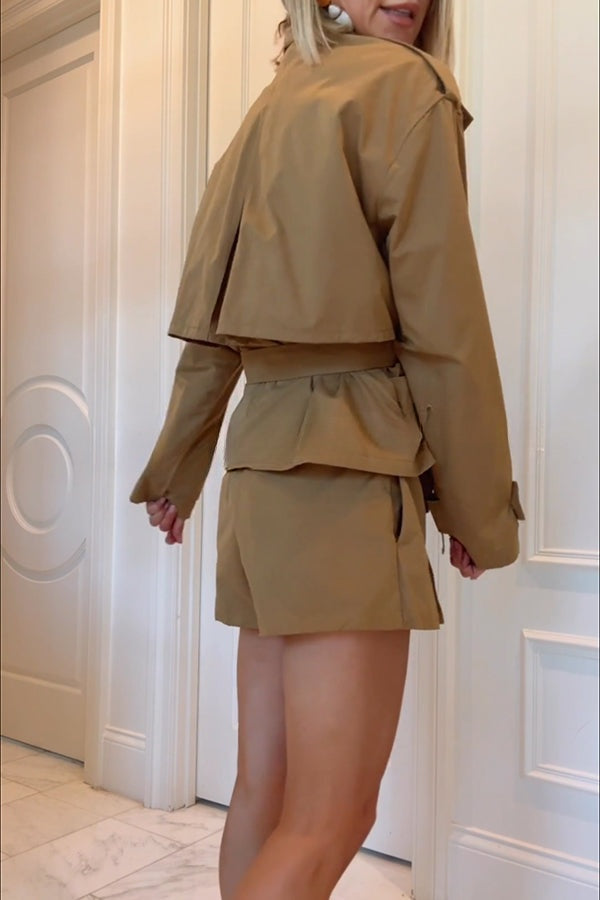 Chic Comfort Mid Rise Elastic Waist Contrast Buttons Pocket Mini Skort