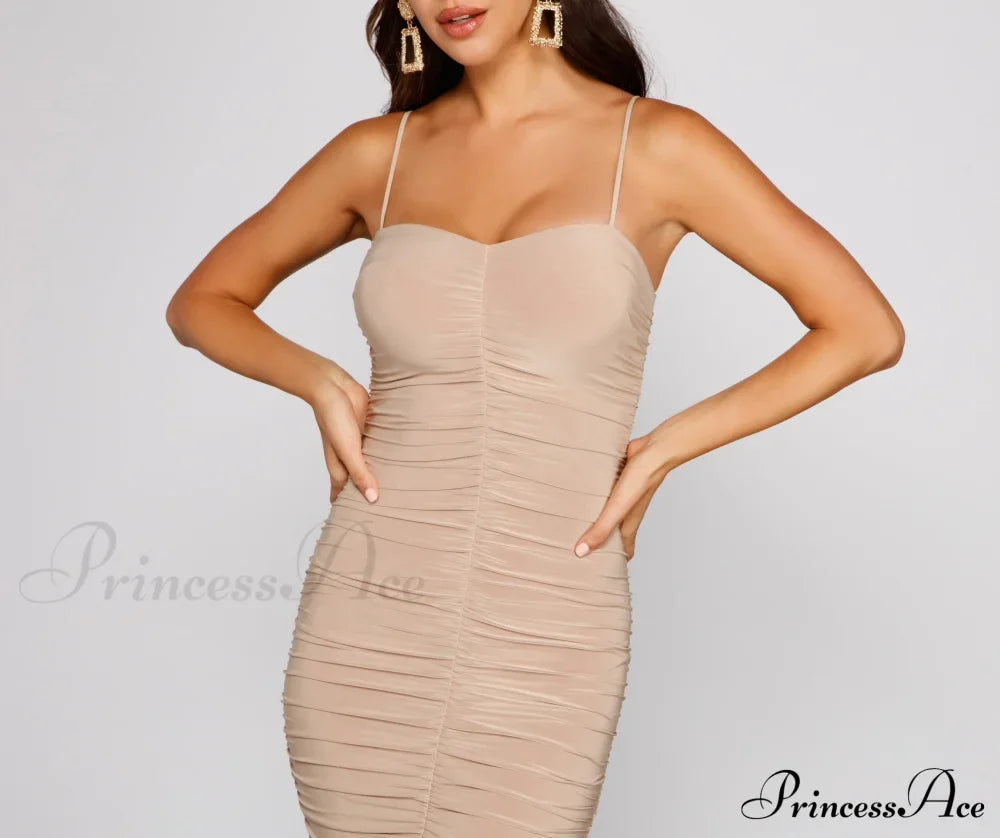 Chic Factor Stylish Ruched Midi Dress