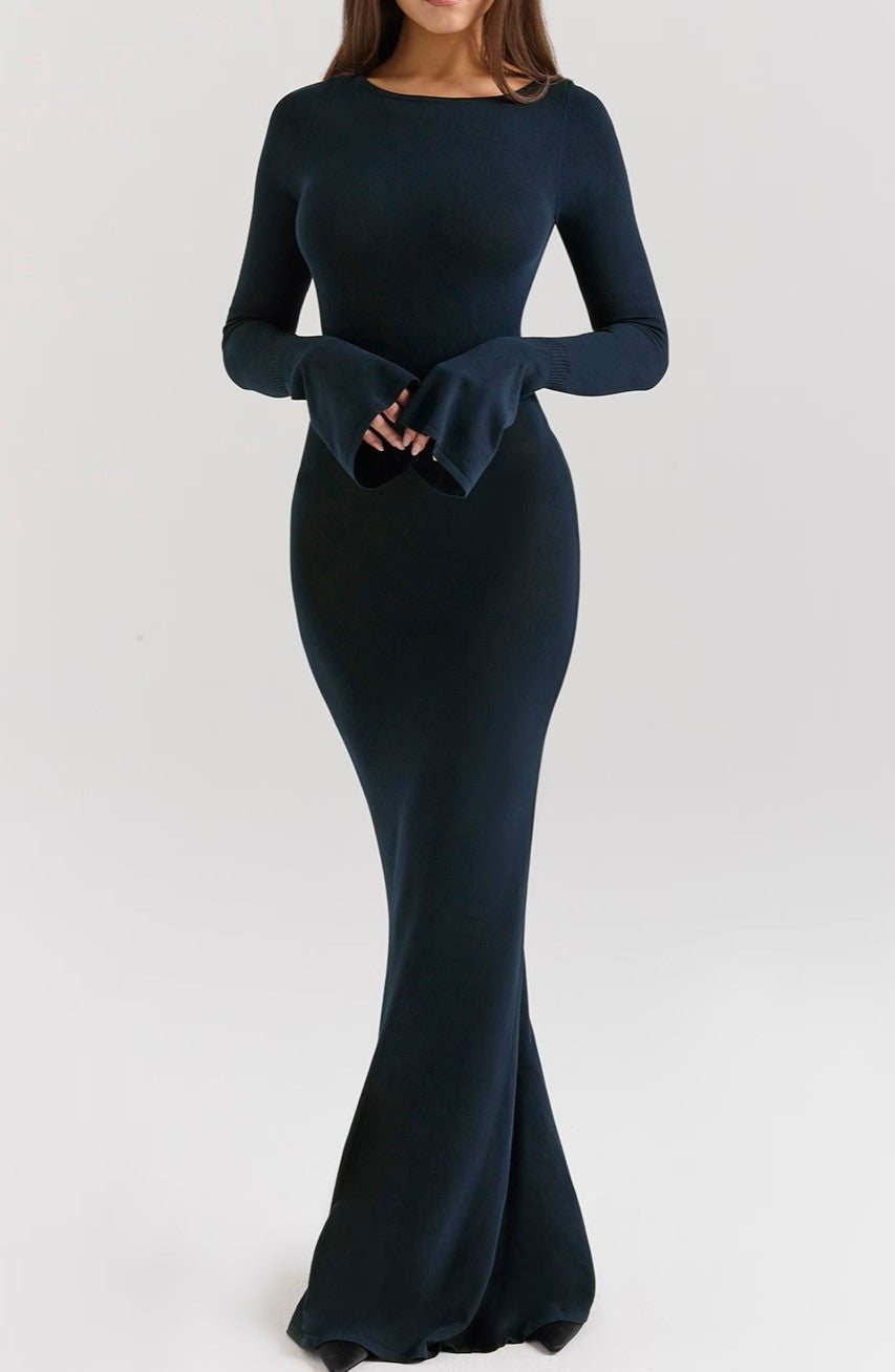 Halter Ruched Front Slit Maxi Dress