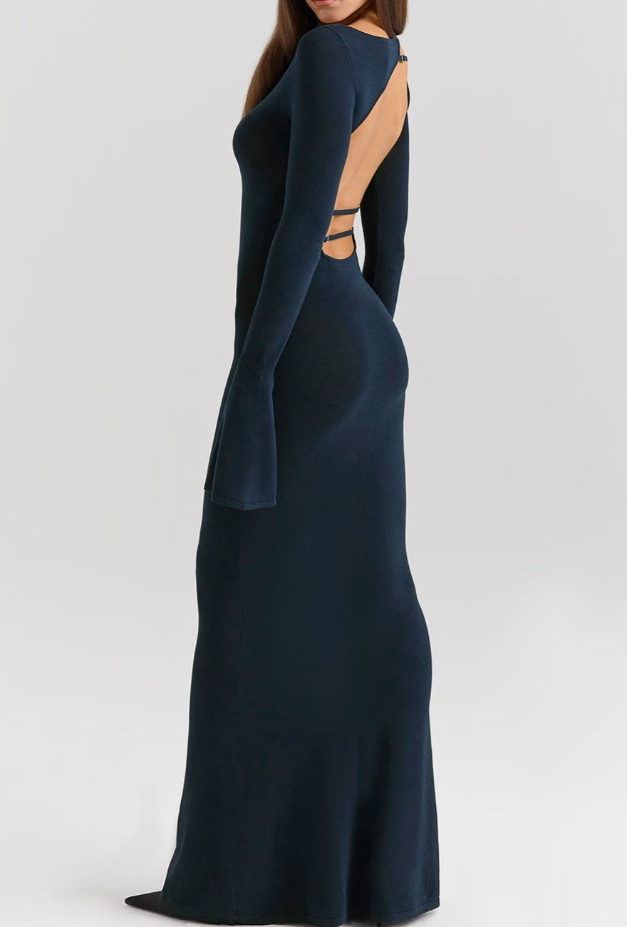 Halter Ruched Front Slit Maxi Dress