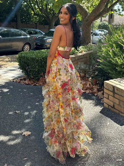 Colorful Spaghetti Strap Floral Dress