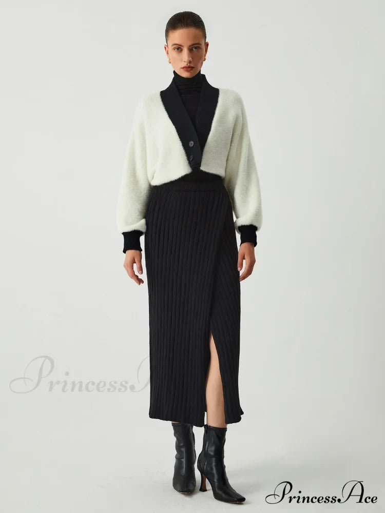 Contrast Trim Graceful Fuzzy Crop Cardigan
