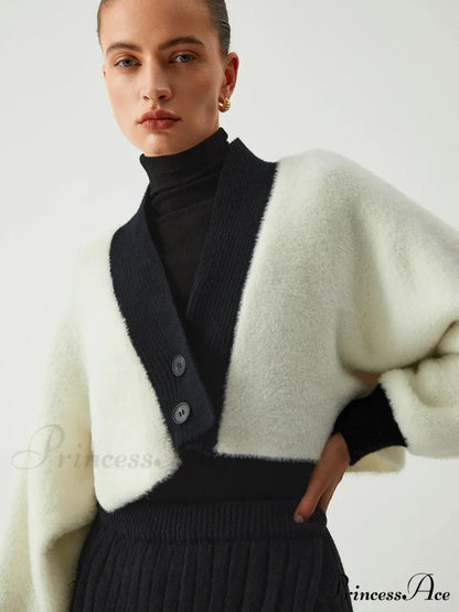 Contrast Trim Graceful Fuzzy Crop Cardigan