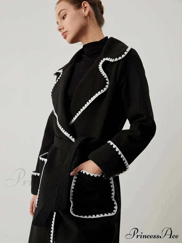 Contrast Trim Graceful Pocket Tweed Coat
