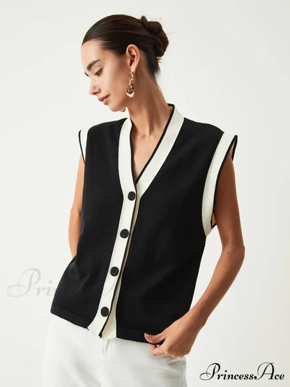 Contrast Trim Graceful Sweater Vest