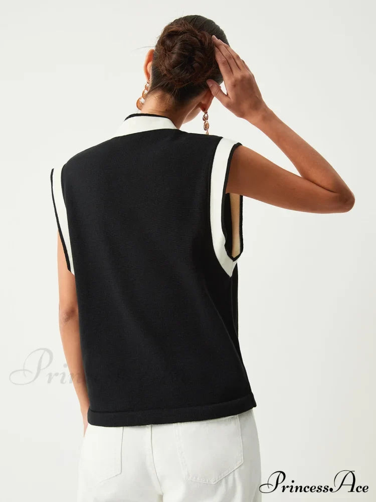 Contrast Trim Graceful Sweater Vest