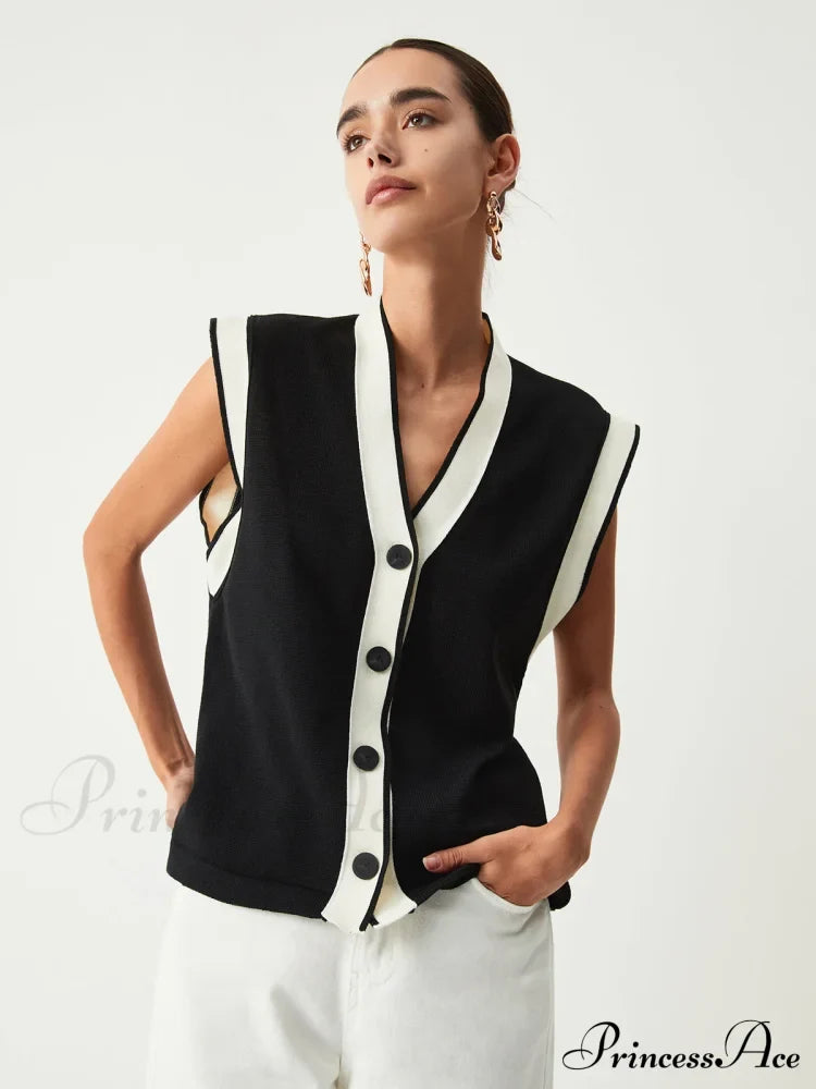 Contrast Trim Graceful Sweater Vest