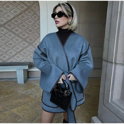 Contrasting Stitch Woolen Coat