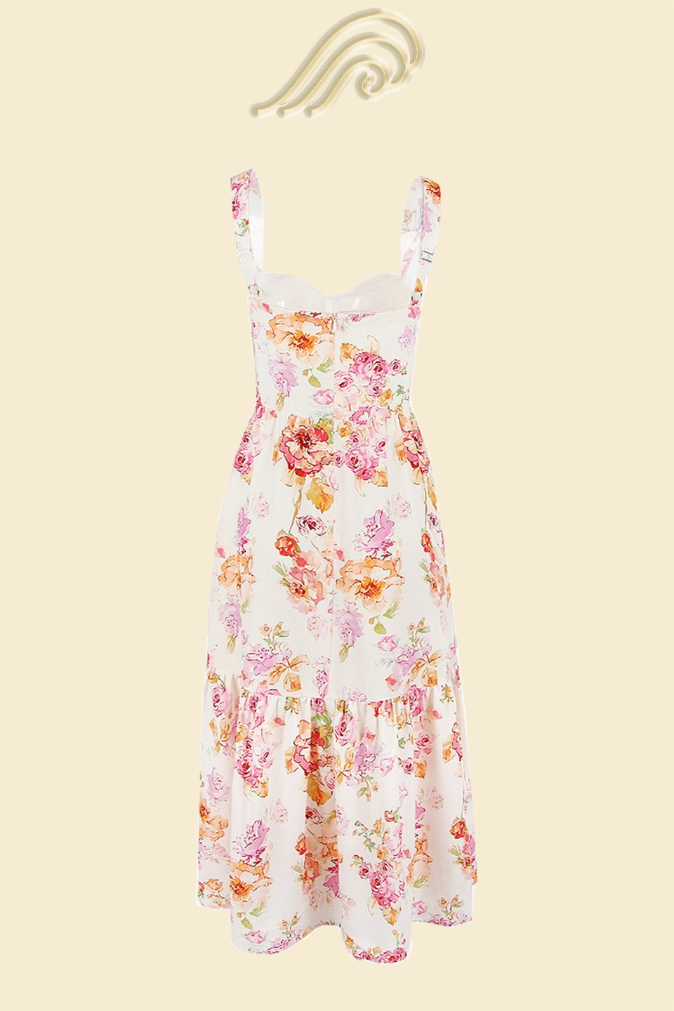 Floral Print Corset Sweetheart Neckline Scalloped Trim Midi Dress