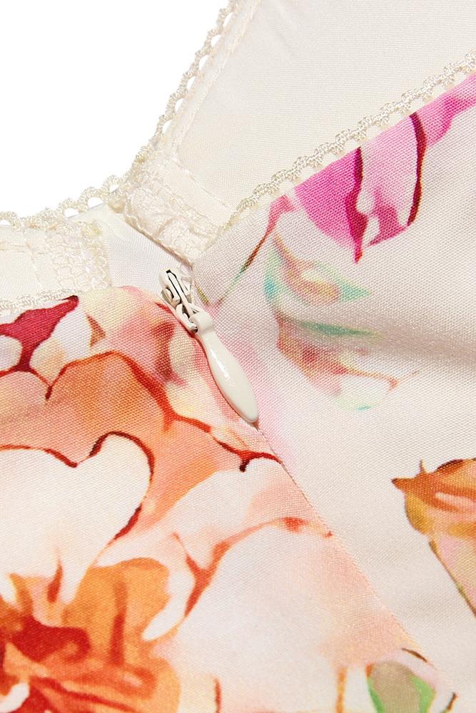 Floral Print Corset Sweetheart Neckline Scalloped Trim Midi Dress