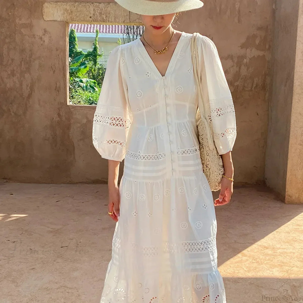 Cotton Floral V-neck Slim Summer Boho Dress