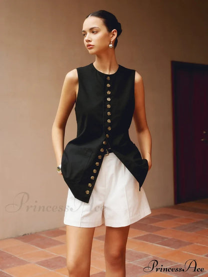 Cotton & Graceful Linen Button-Front Vest