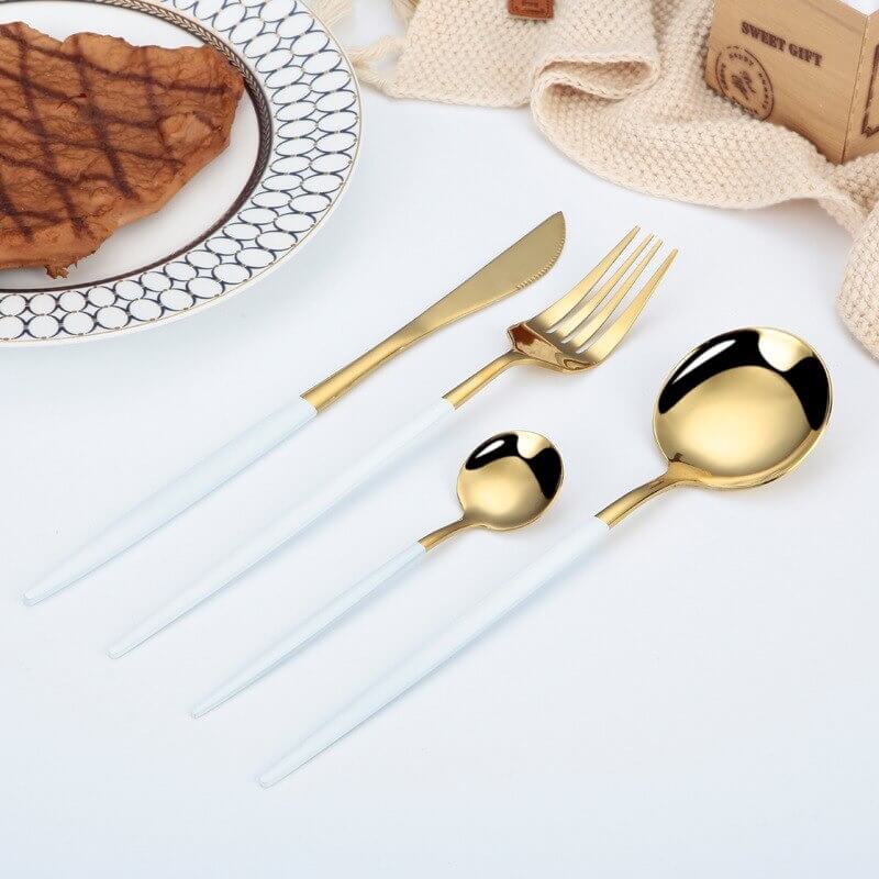 Modern White Gold Flatware Set - 24 Piece