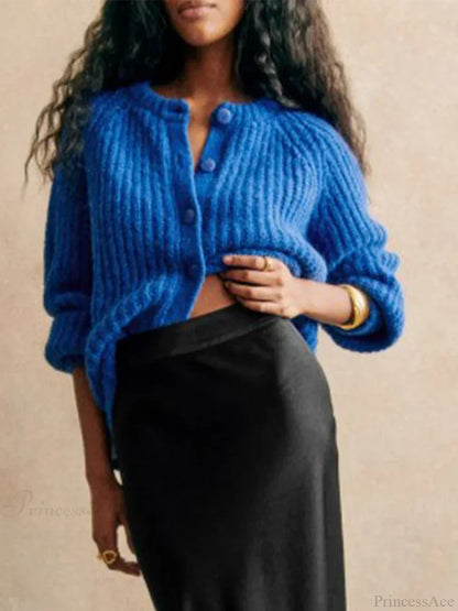 Crew Neck Button-Down Knit Cardigan