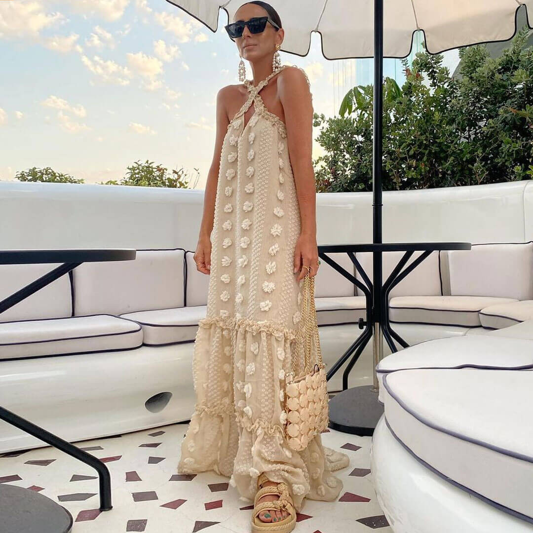 Floral Ruffle Cross Cutout Sleeveless Maxi Dress