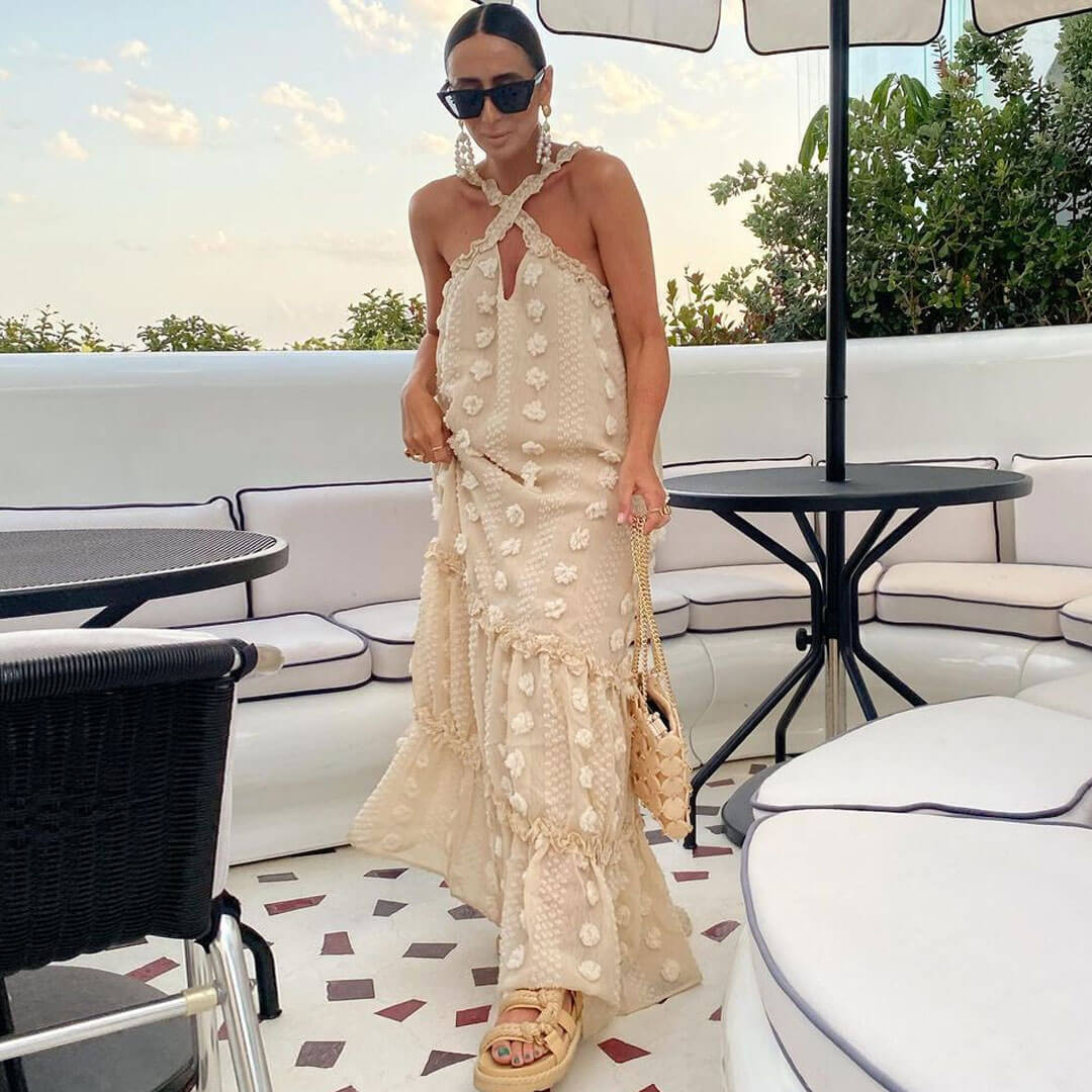 Floral Ruffle Cross Cutout Sleeveless Maxi Dress