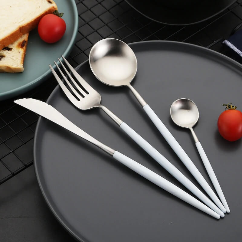 Modern White Silver Flatware Set - 24 Piece