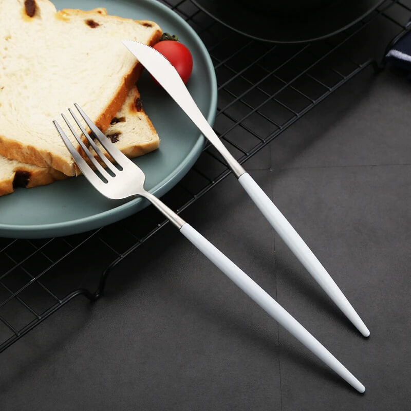 Modern White Silver Flatware Set - 24 Piece
