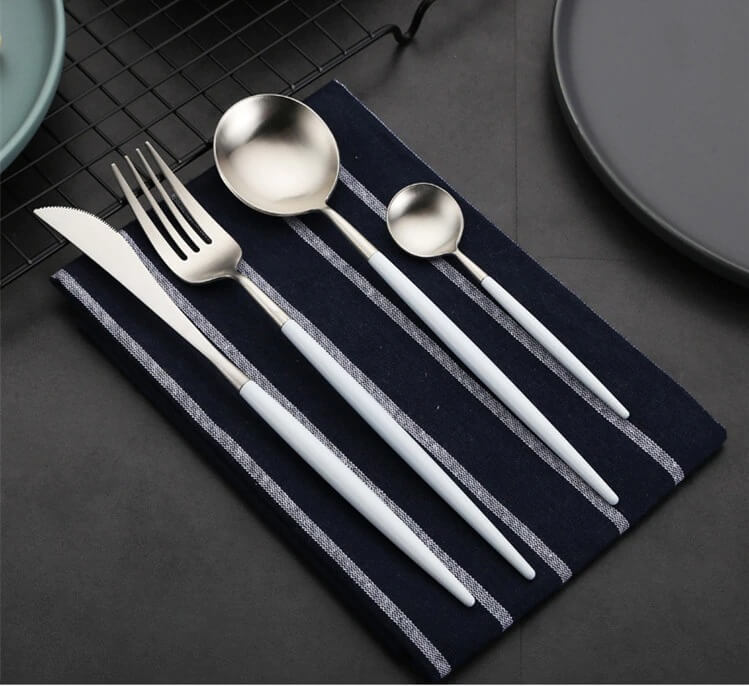 Modern White Silver Flatware Set - 24 Piece