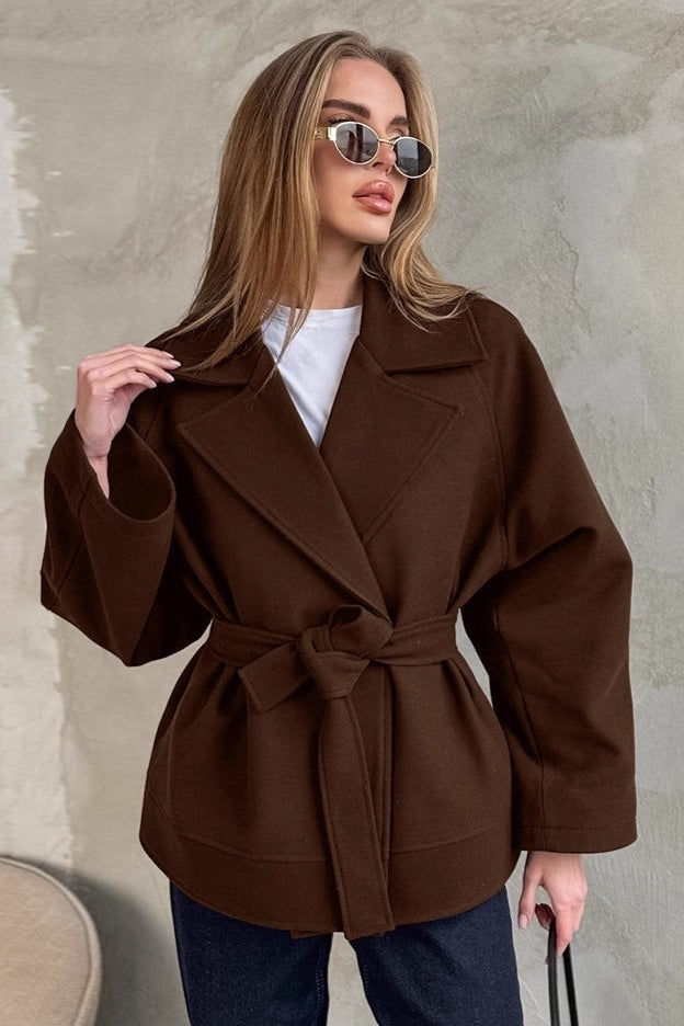 Vintage Belted Brown Wool Blend Coat