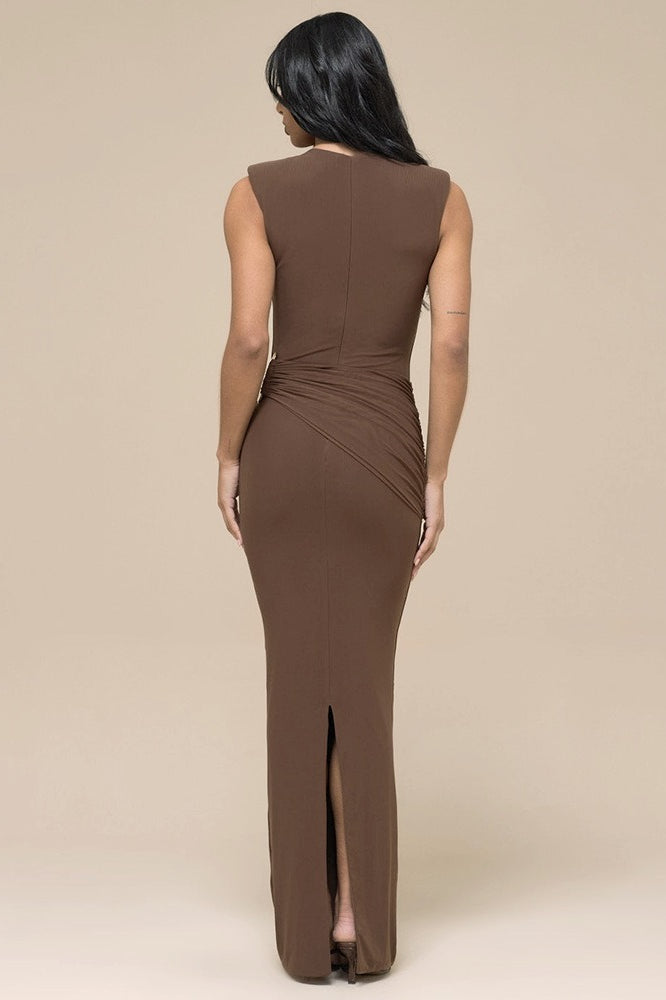 Metal Accent Waist Cutout Sleeveless Maxi Dress