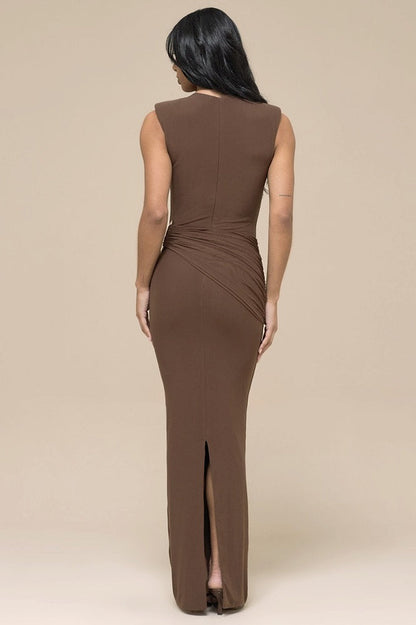 Metal Accent Waist Cutout Sleeveless Maxi Dress