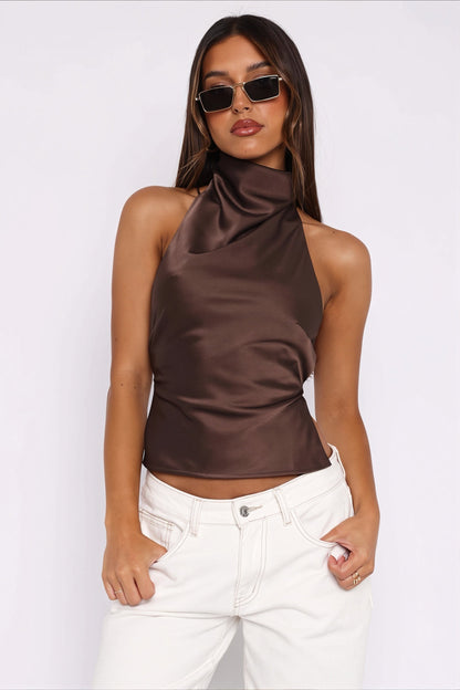 Mock Neck Fitted Halter Crop Top