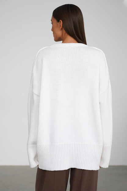 Classic Solid Crew Neck Relaxed Knit Sweater