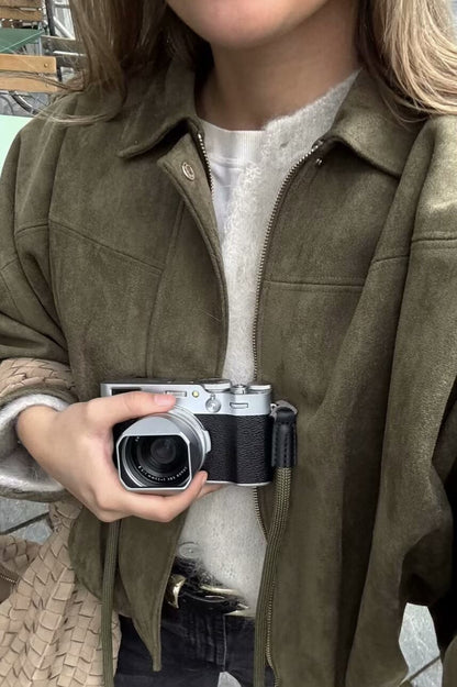 Batwing Sleeve Zippered Bomber Jacket