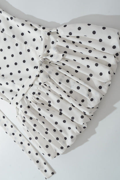 White One Shoulder Choker Neck Polka Dot Bubble Hem Mini Dress