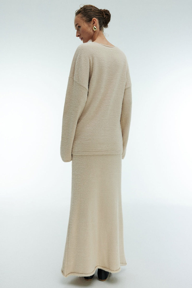 Loose Fuzzy Knit Sweater Maxi Skirt Set