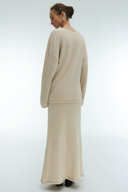 Loose Fuzzy Knit Sweater Maxi Skirt Set