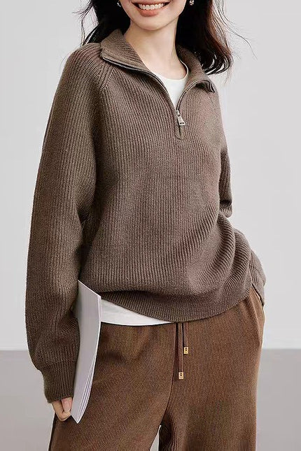 Half Zip Textured Knit Sweater